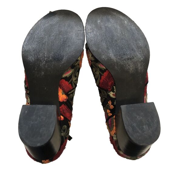 Embroidered Open Toe Black Orange Red Floral Fabric Womens 8.5 Ankle Boot Boho - Picture 6 of 11